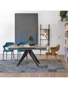 Tavolo allungabile con basamento in metallo Bianco 0108 e piano in gres porcellanato effetto marmo Carrara 3828 2