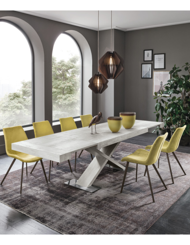 Tavolo allungabile con struttura in legno, piano ed allunghe in laminato effetto legno Rustico bianco 1728.