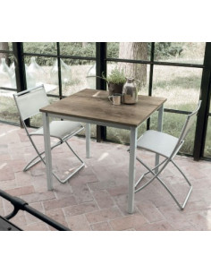 Tavolo fisso con struttura in metallo verniciato Argento
0140 e piano in laminato effetto legno Rustico bianco
1728. 2