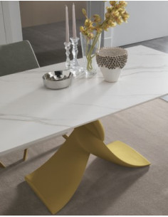 Tavolo allungabile con basamento in agglomerato Oro 3004 e
piano in gres porcellanato effetto marmo Calacatta 3808 2